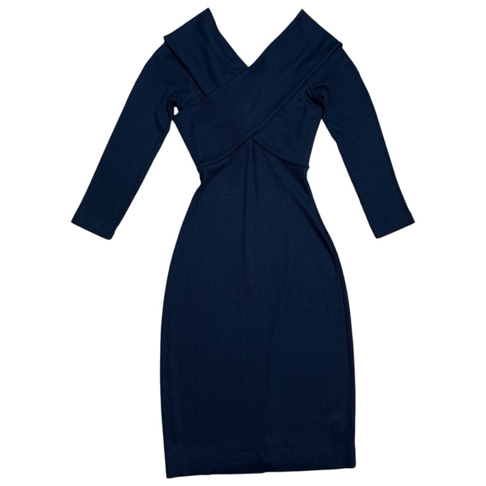 L’AGENCE Fantina Shoulder Wrap Dress In Black Ribbed Knit Sz S